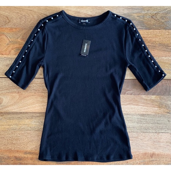 Express Ribbed Pearl Inset Tee NWT - Picture 3 of 16
